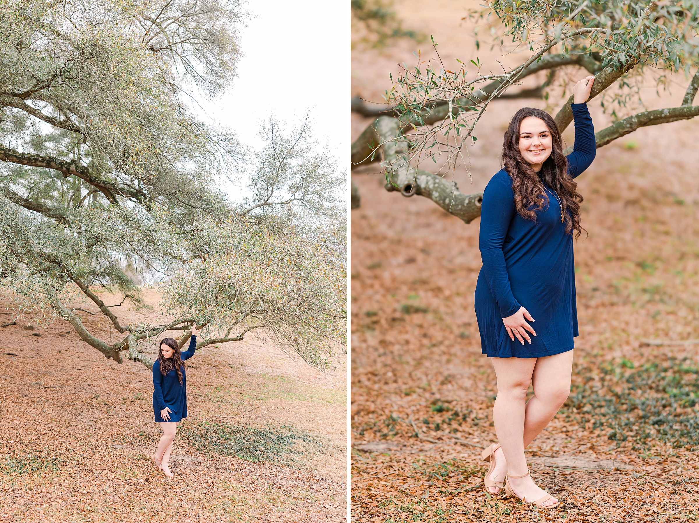 senior girl leaning on tree
