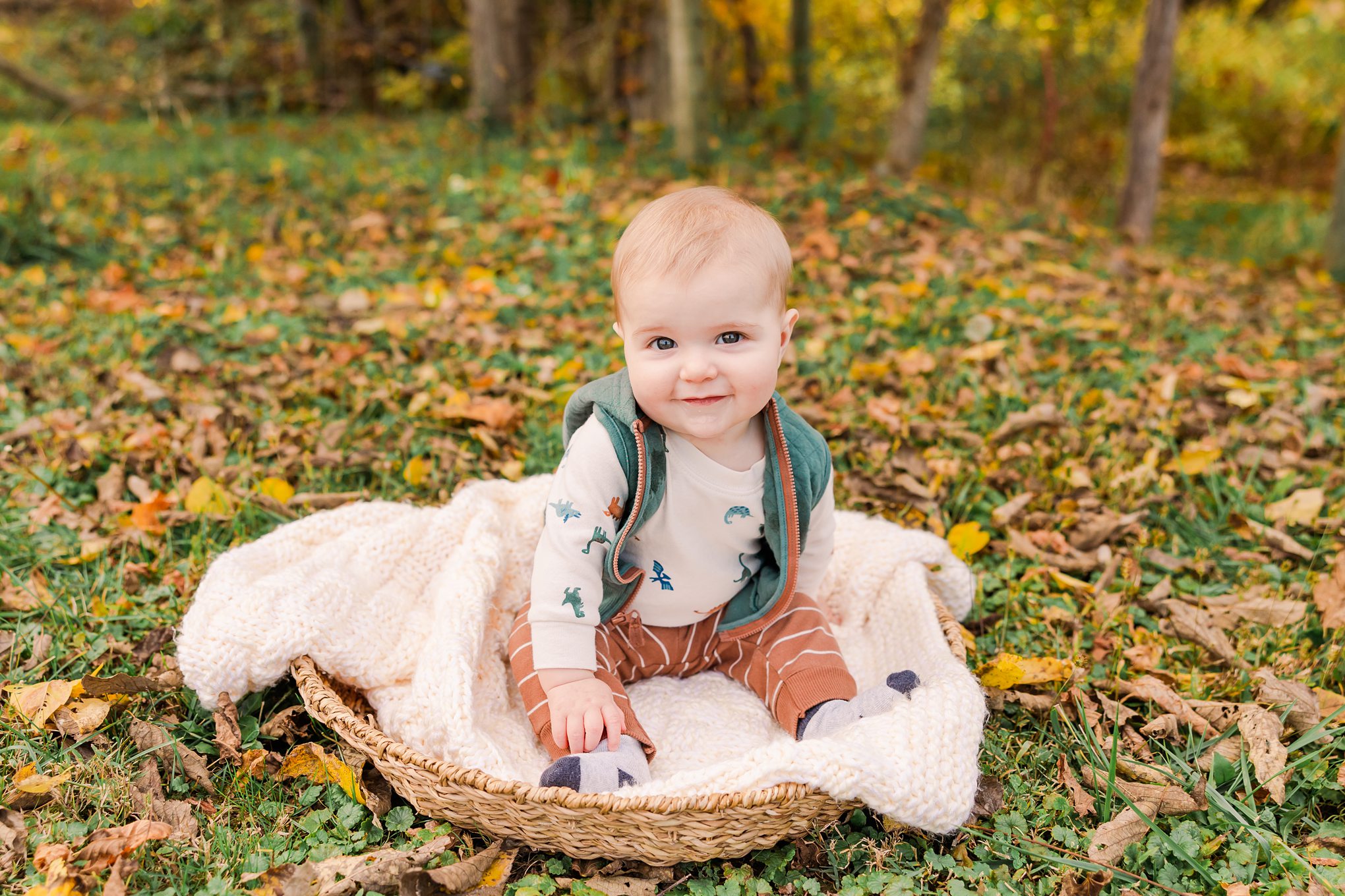 baby smiling in fall 