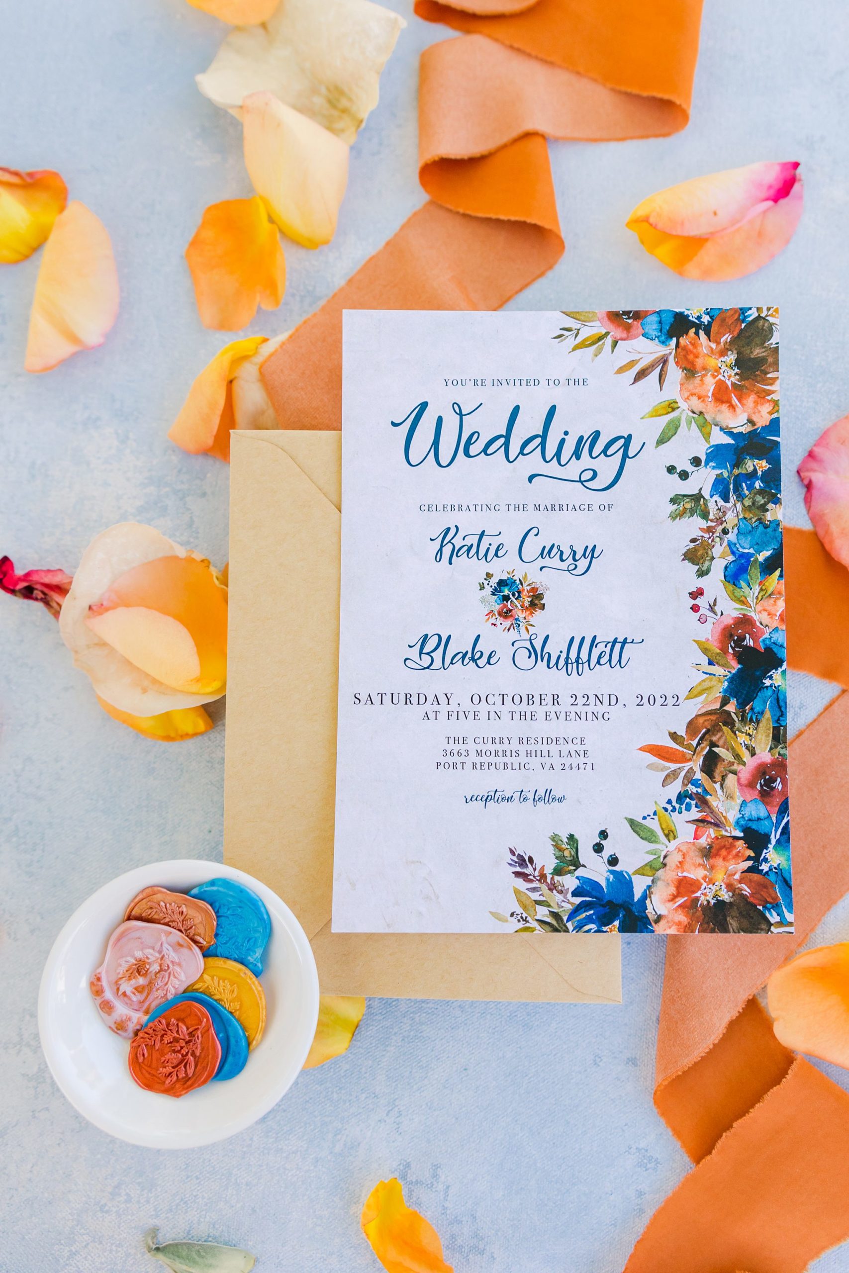blue wedding invitation 